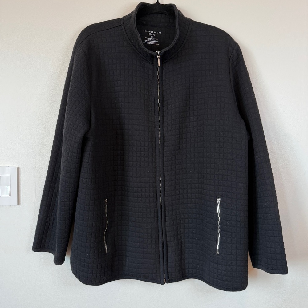 Karen Scott Black Quilted Zip Plus size Jacket Classic women’s 2X - Picture 2 of 12